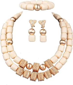 Two Layers Resin African Jewelry Set Dubai Gold Chunky Bridal Costume Necklace Set Gift Jewelry
