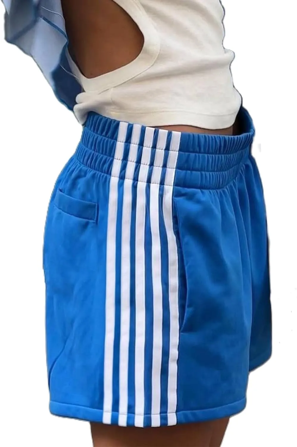 UAURORAO Women Striped Athletic Shorts Elastic Waist Side Stripe Casual Shorts Loose Patchwork Workout Sweat Shorts