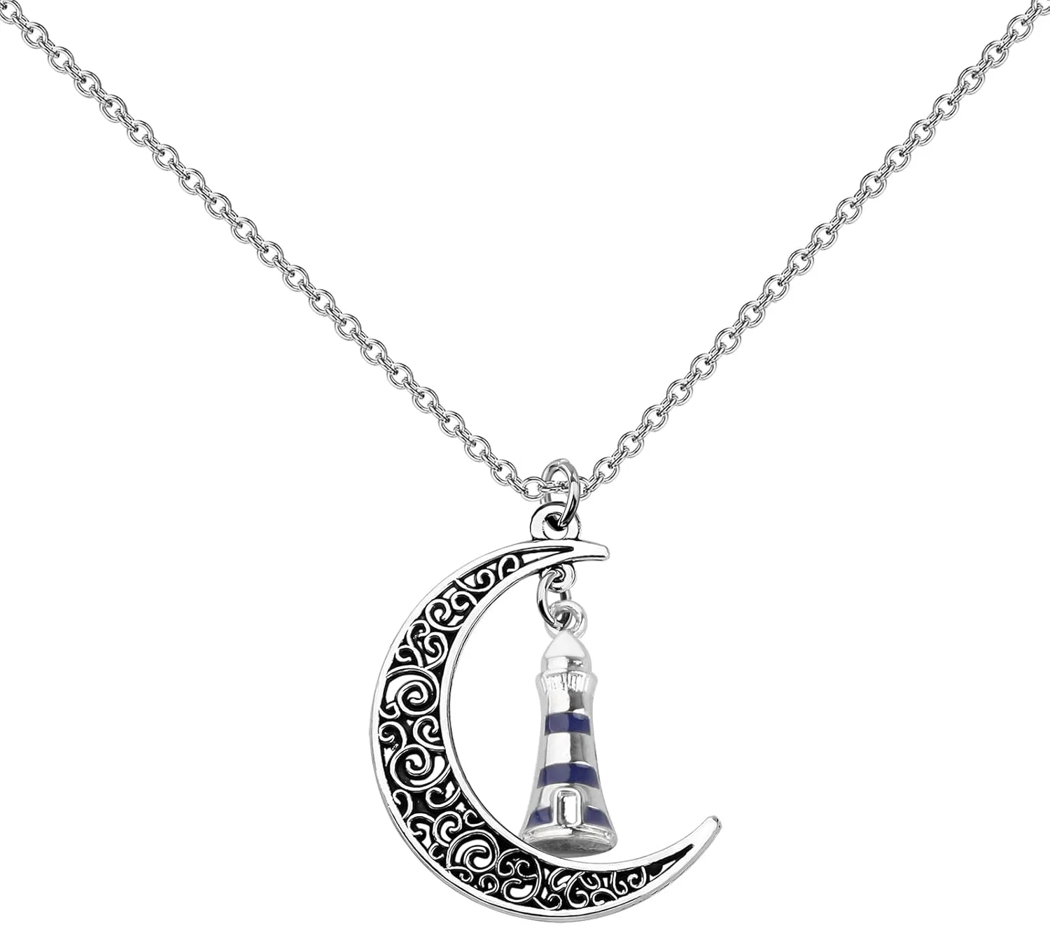 UJIMS Lighthouse Jewelry for Women Lighthouse Crescent Moon Pendant Necklace Nautical Gifts Lighthouse Keeper Jewelry