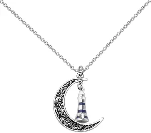 UJIMS Lighthouse Jewelry for Women Lighthouse Crescent Moon Pendant Necklace Nautical Gifts Lighthouse Keeper Jewelry