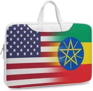 U.S.A Ethiopia Flag Leather Bag Laptop Case Slim Water Resistant Computer Bags with Handle Briefcase for Work