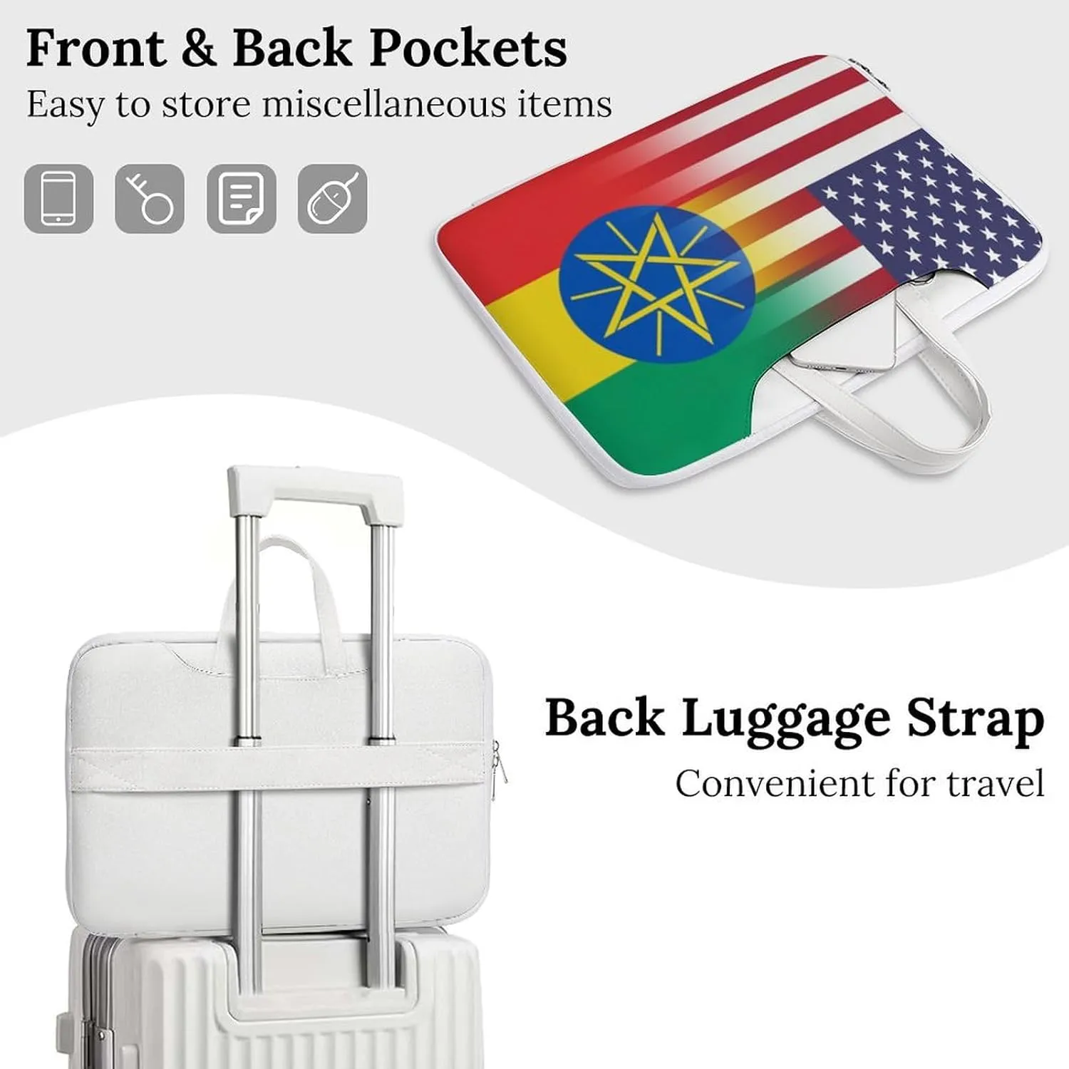 U.S.A Ethiopia Flag Leather Bag Laptop Case Slim Water Resistant Computer Bags with Handle Briefcase for Work