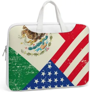 U.S.A Mexico Flag Leather Bag Laptop Case Slim Water Resistant Computer Bags with Handle Briefcase for Work