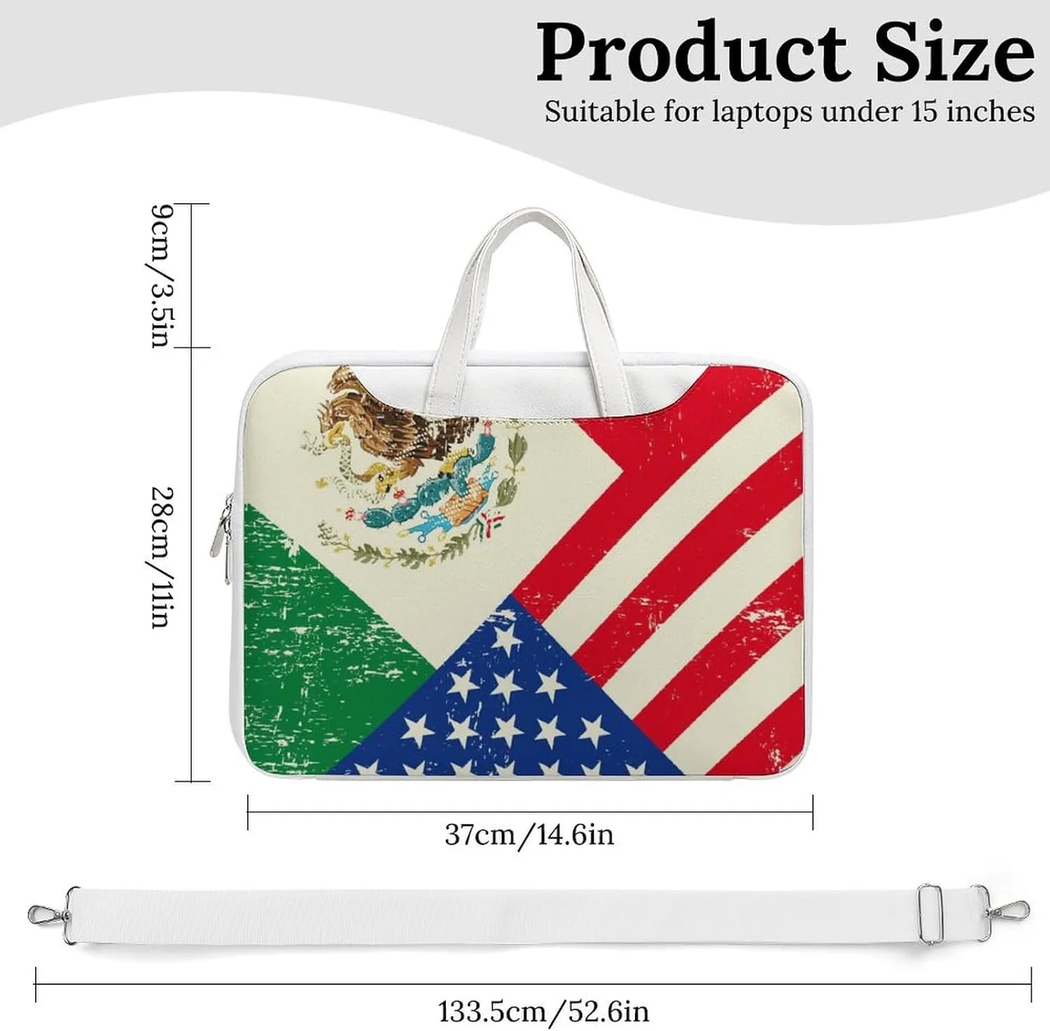 U.S.A Mexico Flag Leather Bag Laptop Case Slim Water Resistant Computer Bags with Handle Briefcase for Work