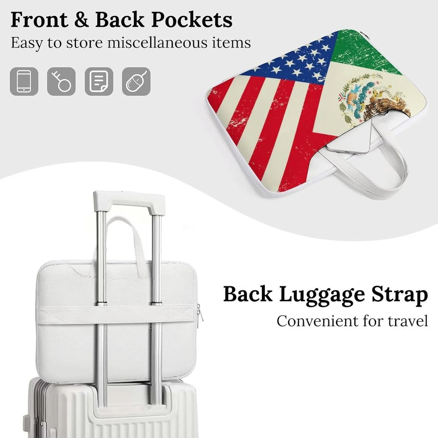U.S.A Mexico Flag Leather Bag Laptop Case Slim Water Resistant Computer Bags with Handle Briefcase for Work