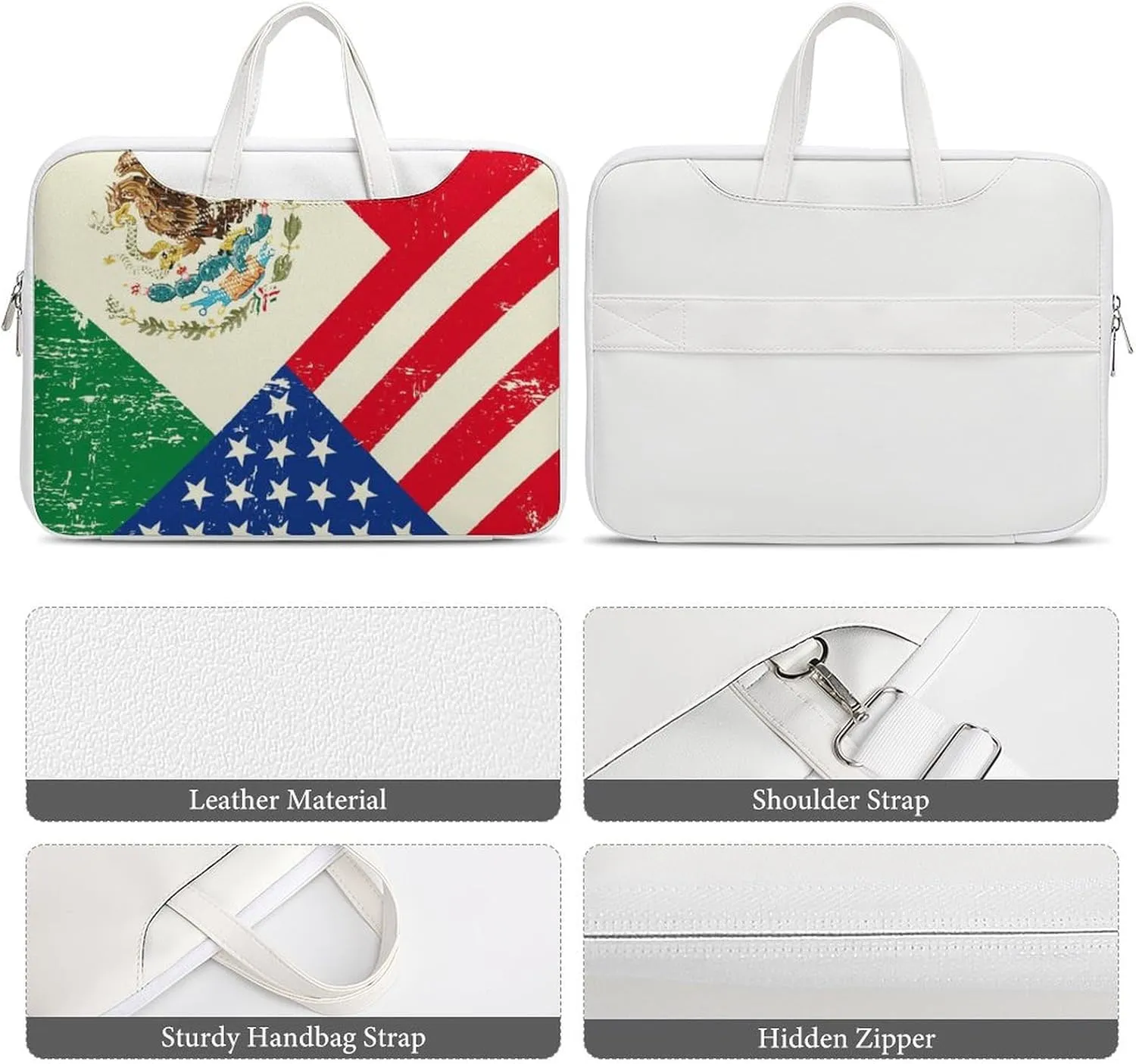 U.S.A Mexico Flag Leather Bag Laptop Case Slim Water Resistant Computer Bags with Handle Briefcase for Work