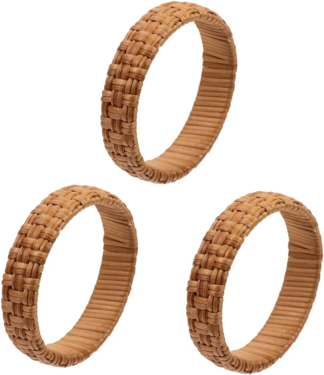 VALICLUD 3pcs Elegant Straw Wicker Bangle Bracelet Rattan Woven for Women Vintage Look