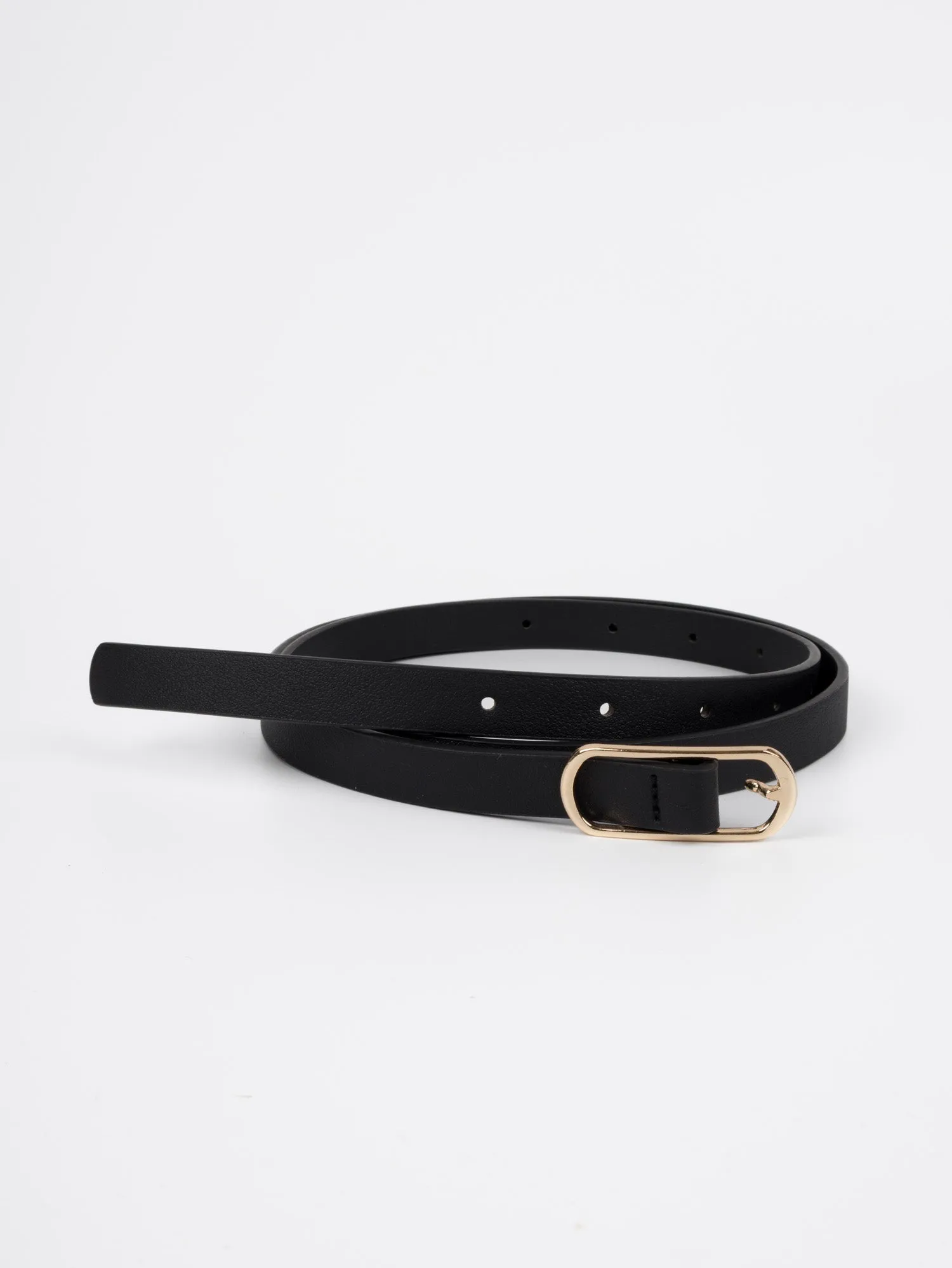 Vegan PU Leather Belt - Arras - Narrow Oval Buckle - Gold / Black - 105cm