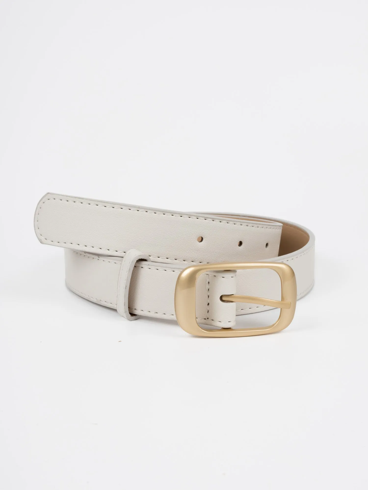 Vegan PU Leather Belt - Auxerre - Classic Rectangular Buckle - Gold / White - 103cm