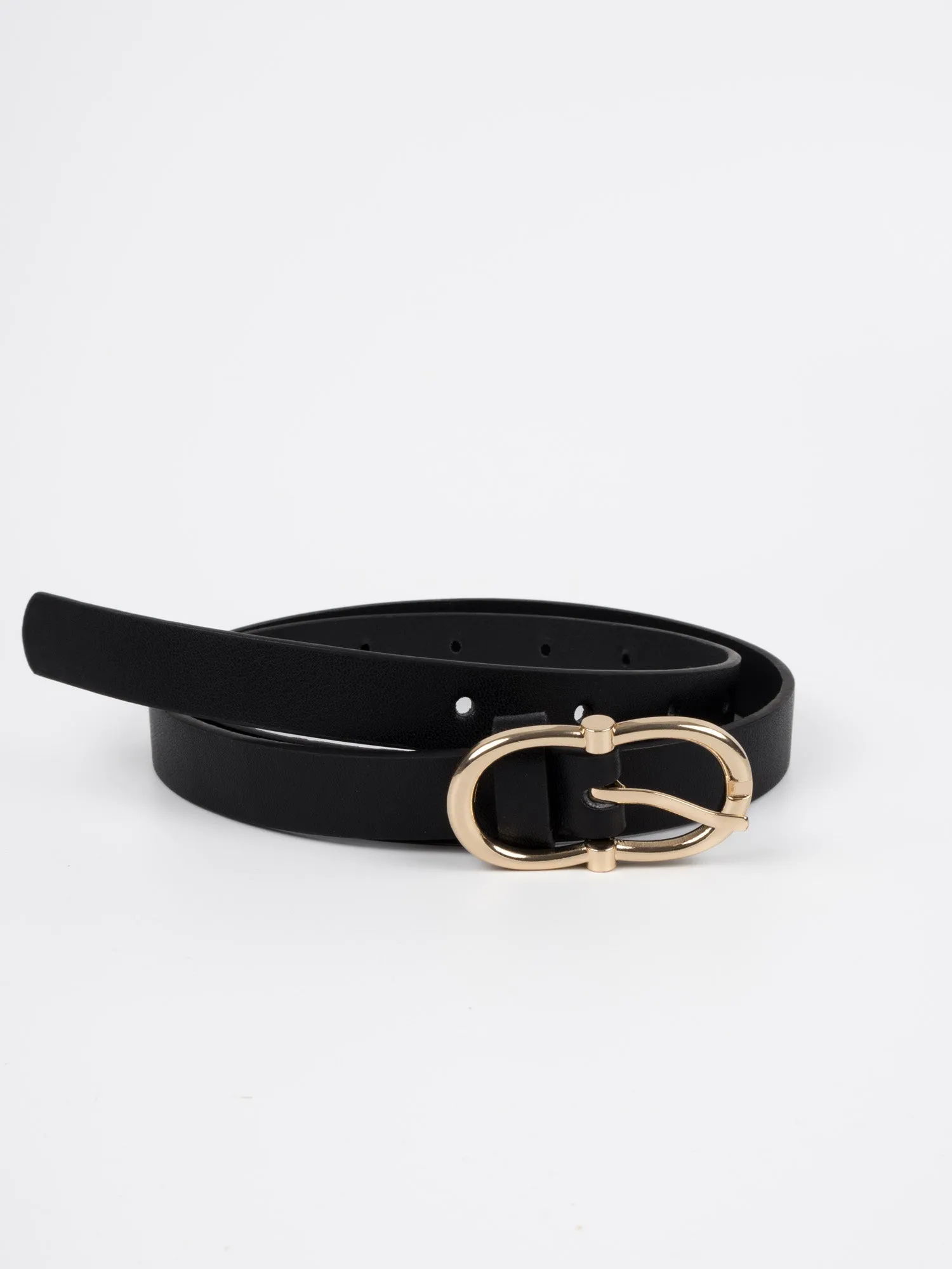Vegan PU Leather Belt - Bastia - Double Buckle - Gold / Black - 102cm