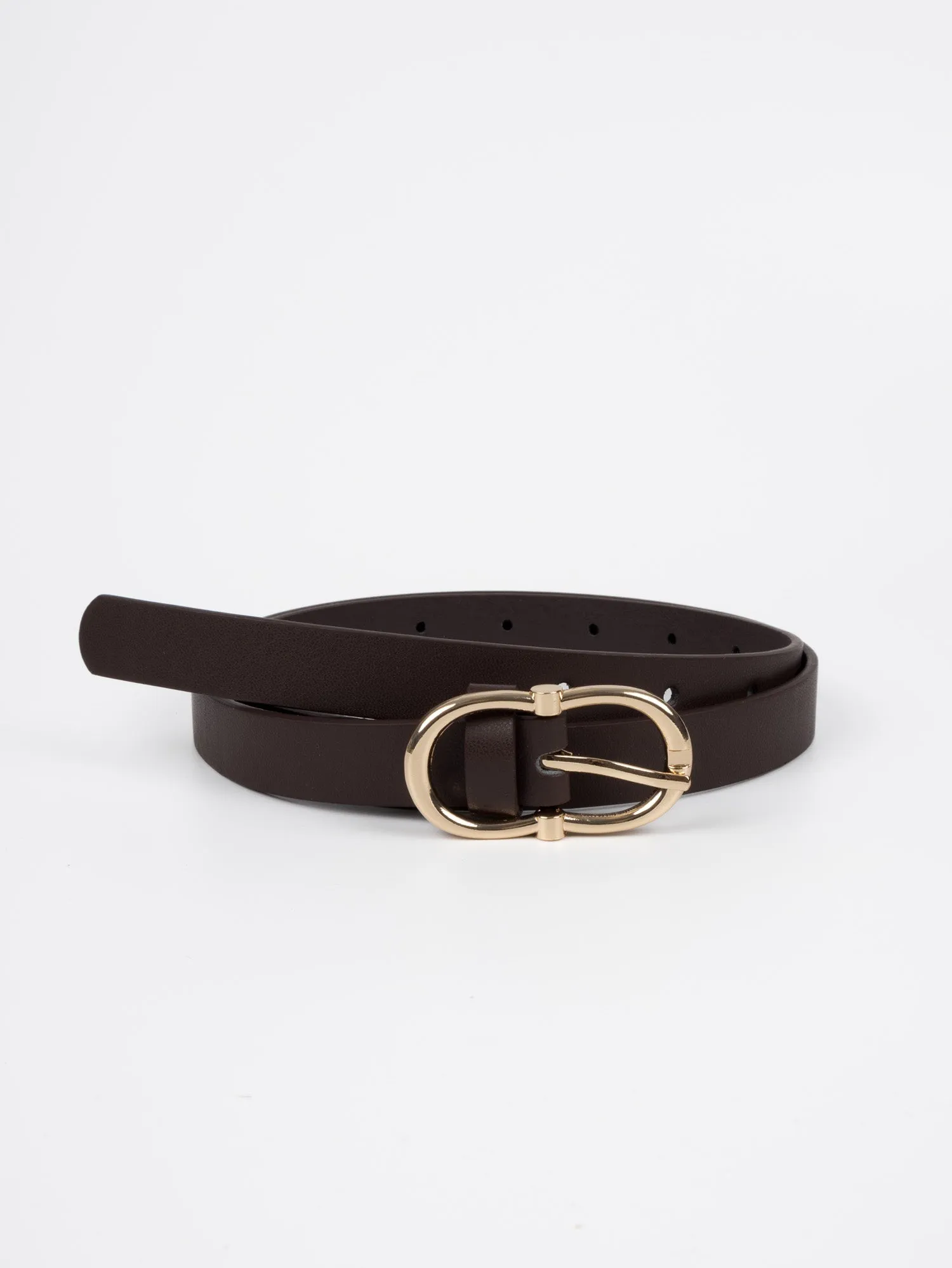 Vegan PU Leather Belt - Bastia - Double Buckle - Gold / Coffee - 102cm
