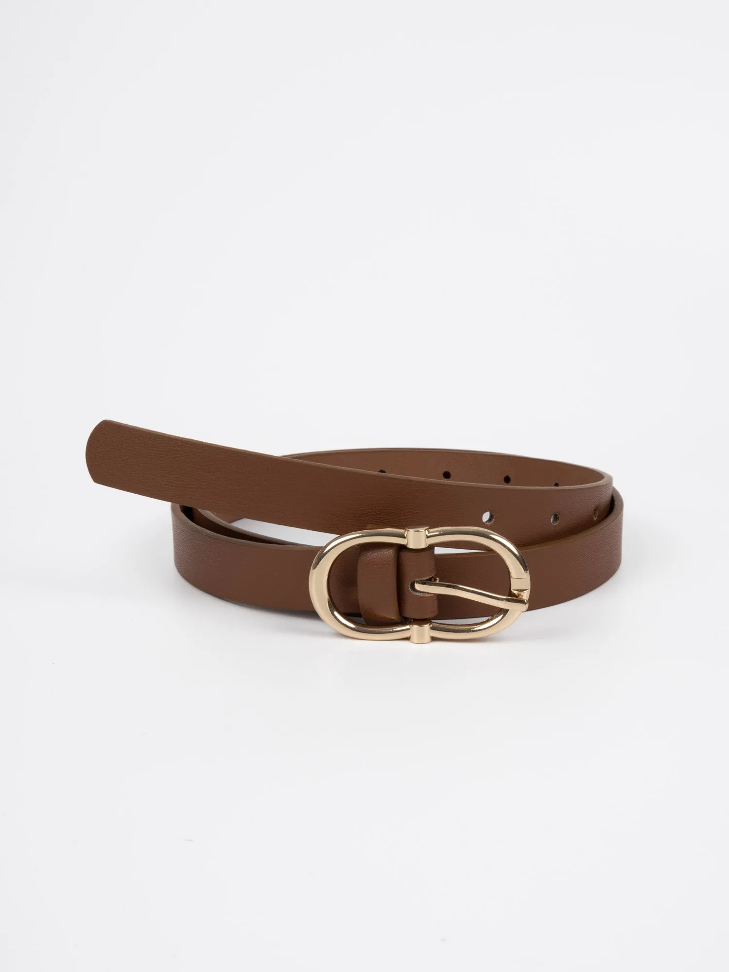 Vegan PU Leather Belt - Bastia - Double Buckle - Gold / Tan - 102cm