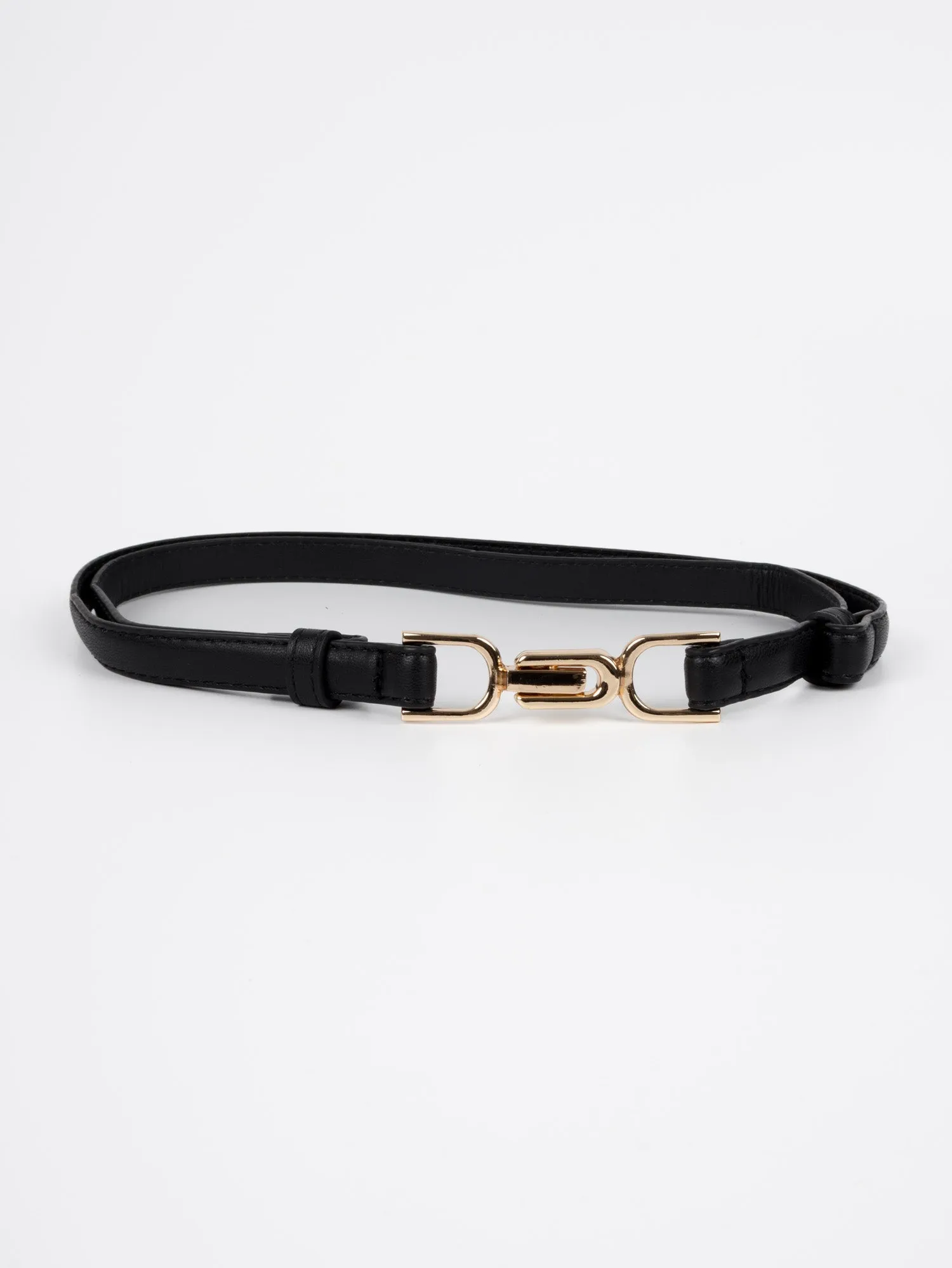 Vegan PU Leather Belt - Bayonne - Interlocking Buckle - Gold / Black - 100cm