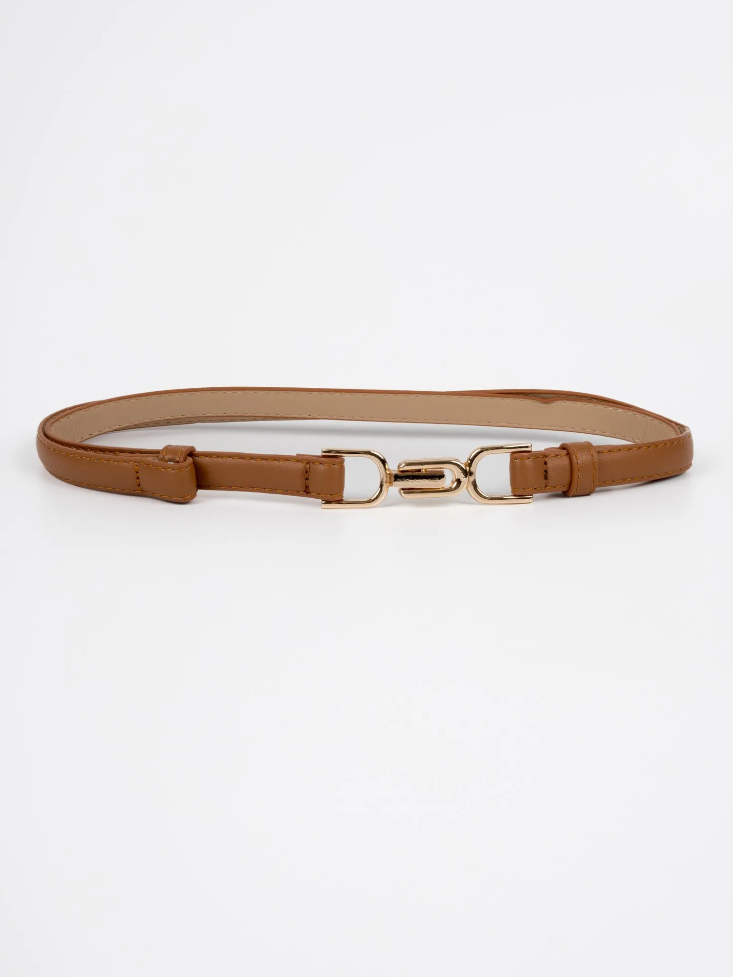 Vegan PU Leather Belt - Bayonne - Interlocking Buckle - Gold / Tan - 100cm