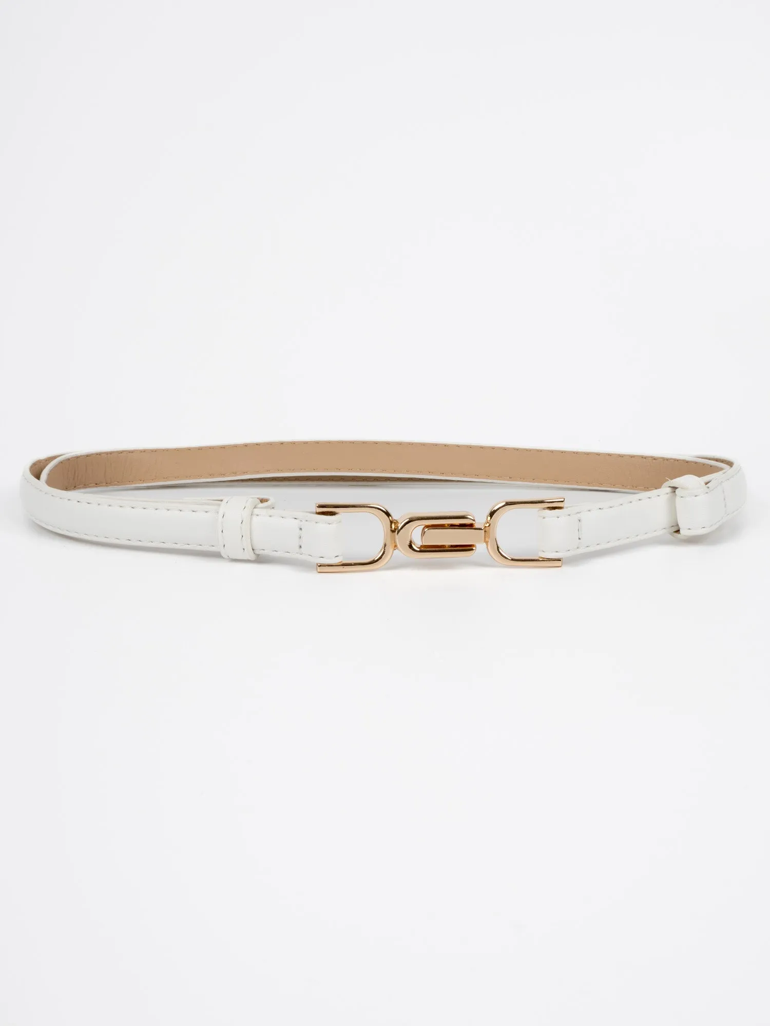 Vegan PU Leather Belt - Bayonne - Interlocking Buckle - Gold / White - 100cm