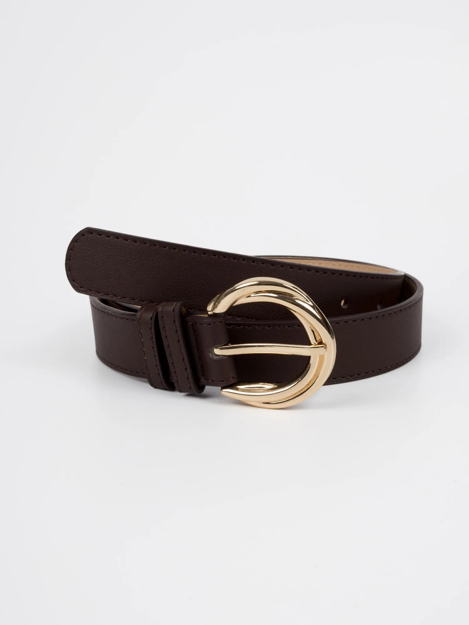 Vegan PU Leather Belt - Blois - Multi Interlocking Buckle - Gold / Coffee - 105cm