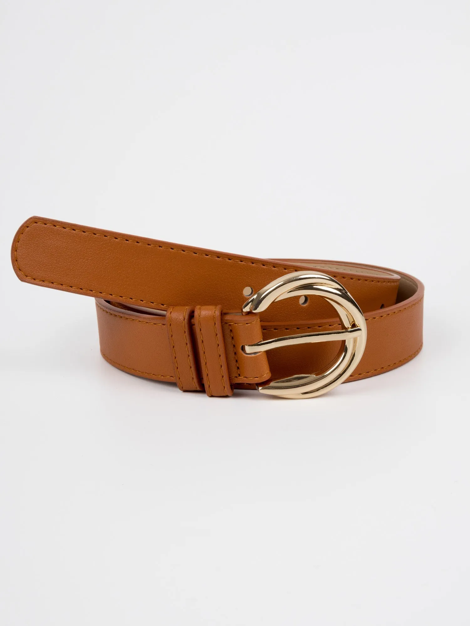 Vegan PU Leather Belt - Blois - Multi Interlocking Buckle - Gold / Marmalade - 105cm