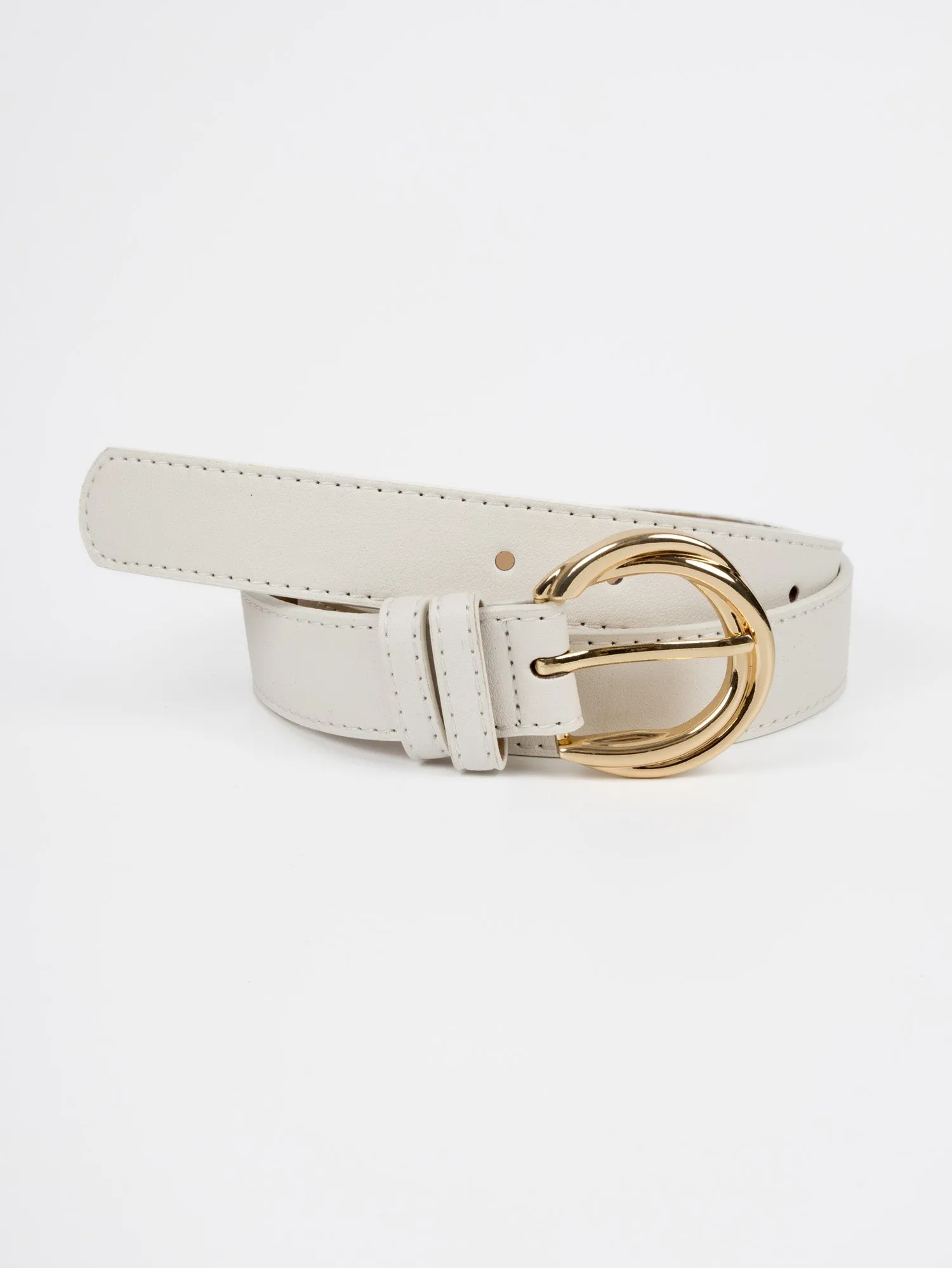 Vegan PU Leather Belt - Blois - Multi Interlocking Buckle - Gold / White - 105cm