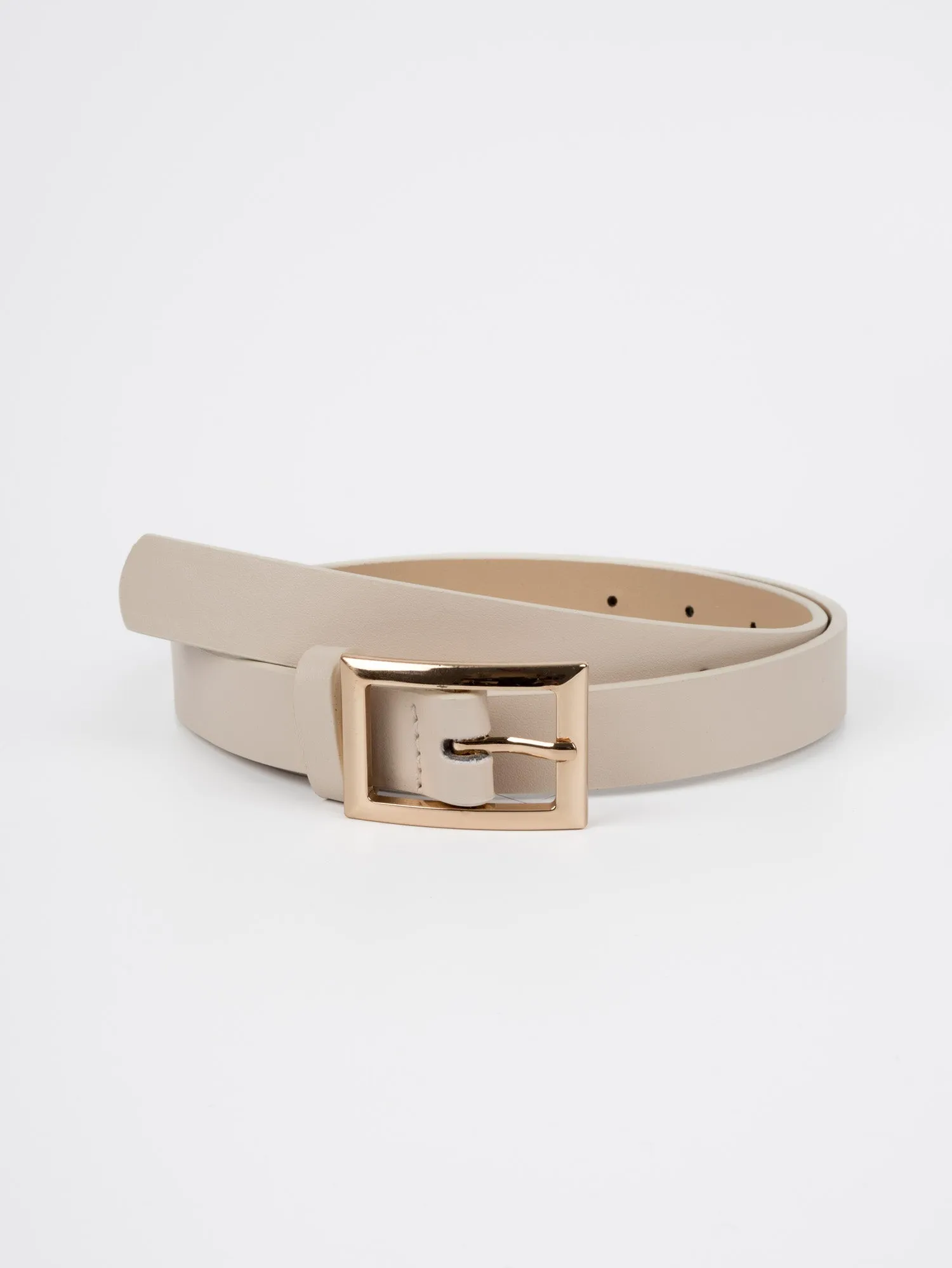 Vegan PU Leather Belt - Calais - Rectangle Buckle - Gold / Beige - 104cm
