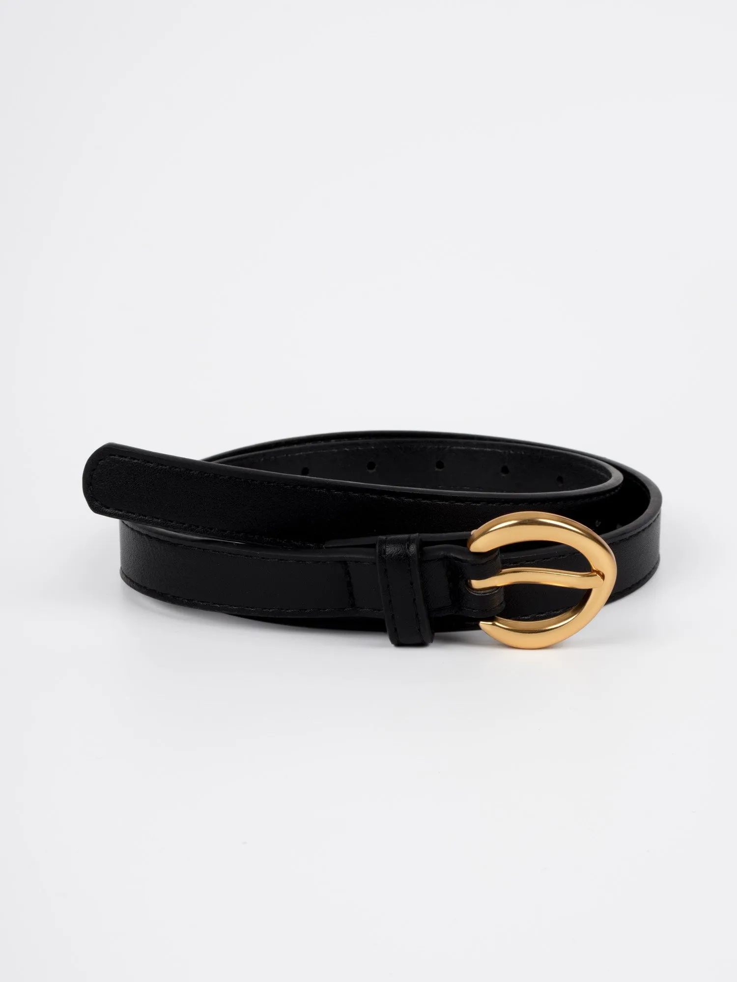 Vegan PU Leather Belt - Cannes - Classic Curved Buckle - Gold / Black - 106cm