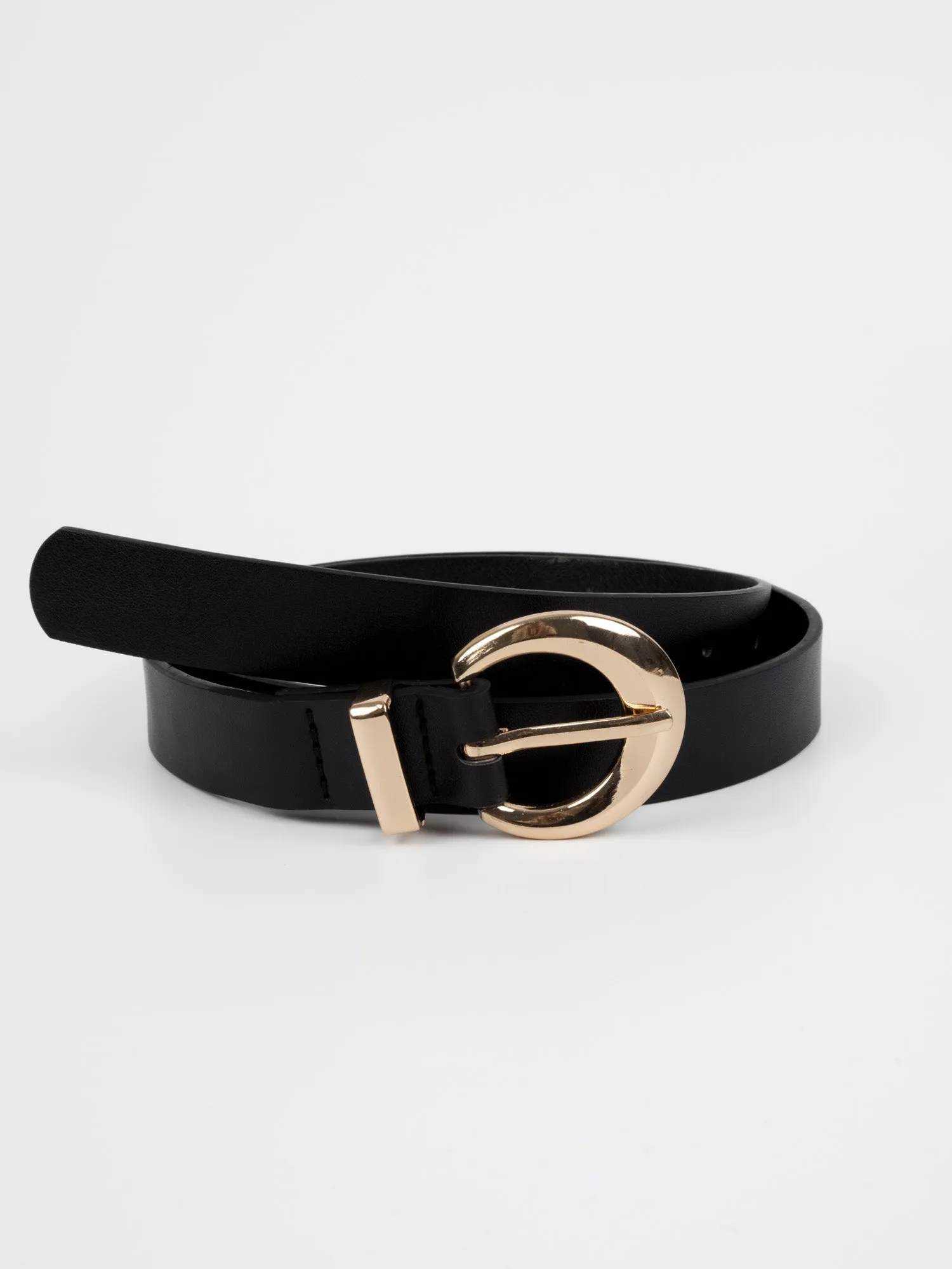 Vegan PU Leather Belt - Colmar - Classic Buckle - Gold / Black - 105cm