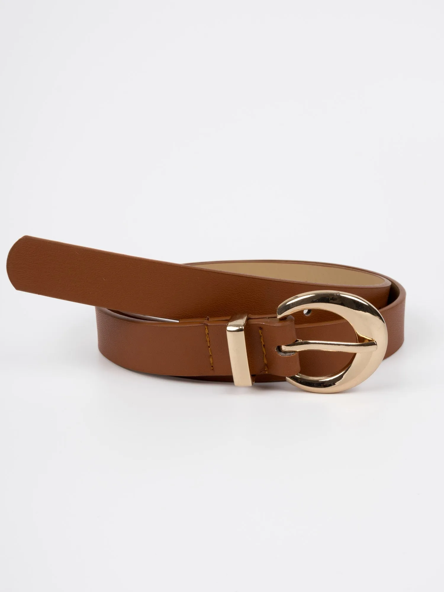 Vegan PU Leather Belt - Colmar - Classic Buckle - Gold / Tan - 105cm