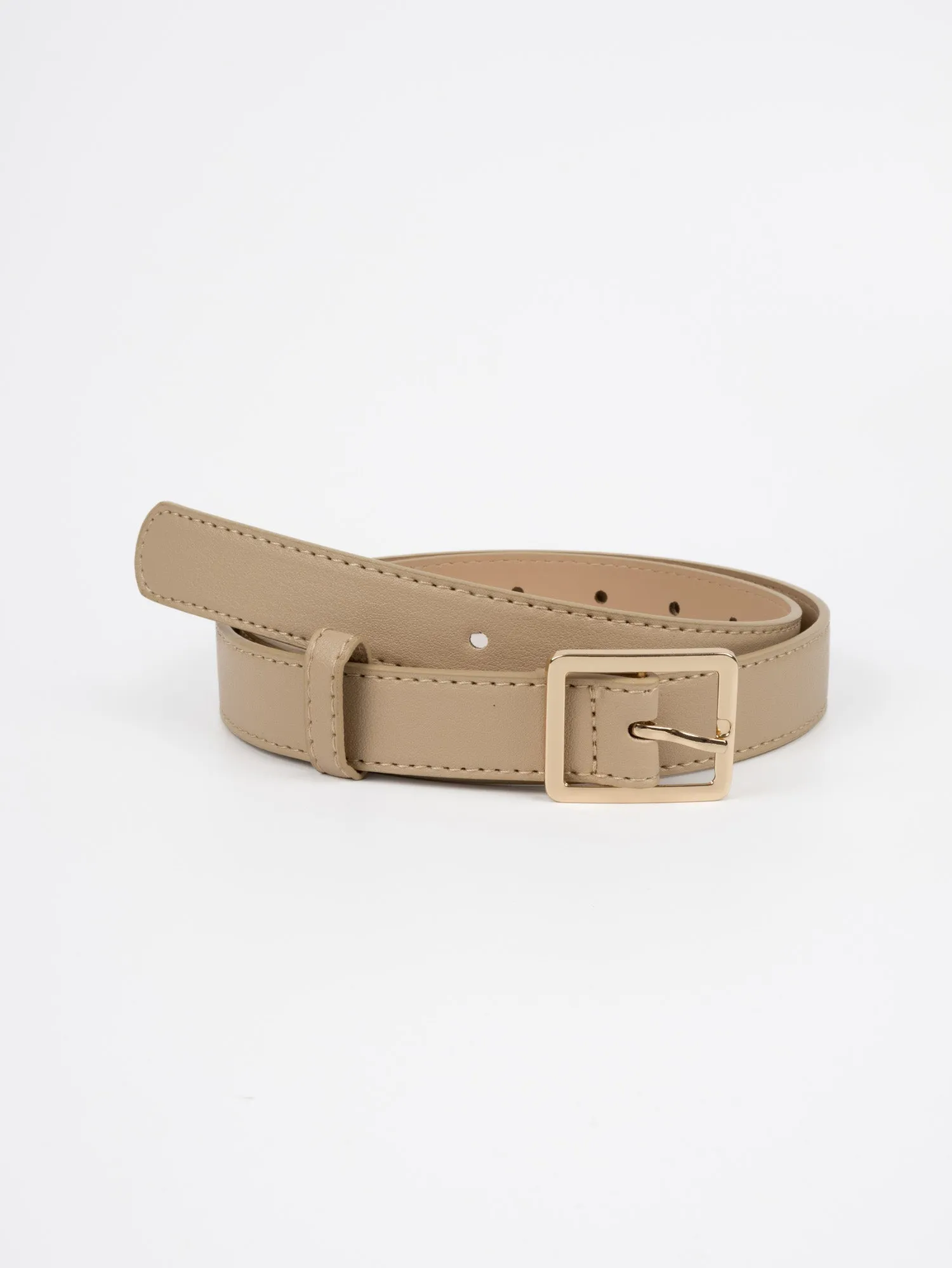 Vegan PU Leather Belt - Creil - Square Buckle - Gold / Beige - 106cm