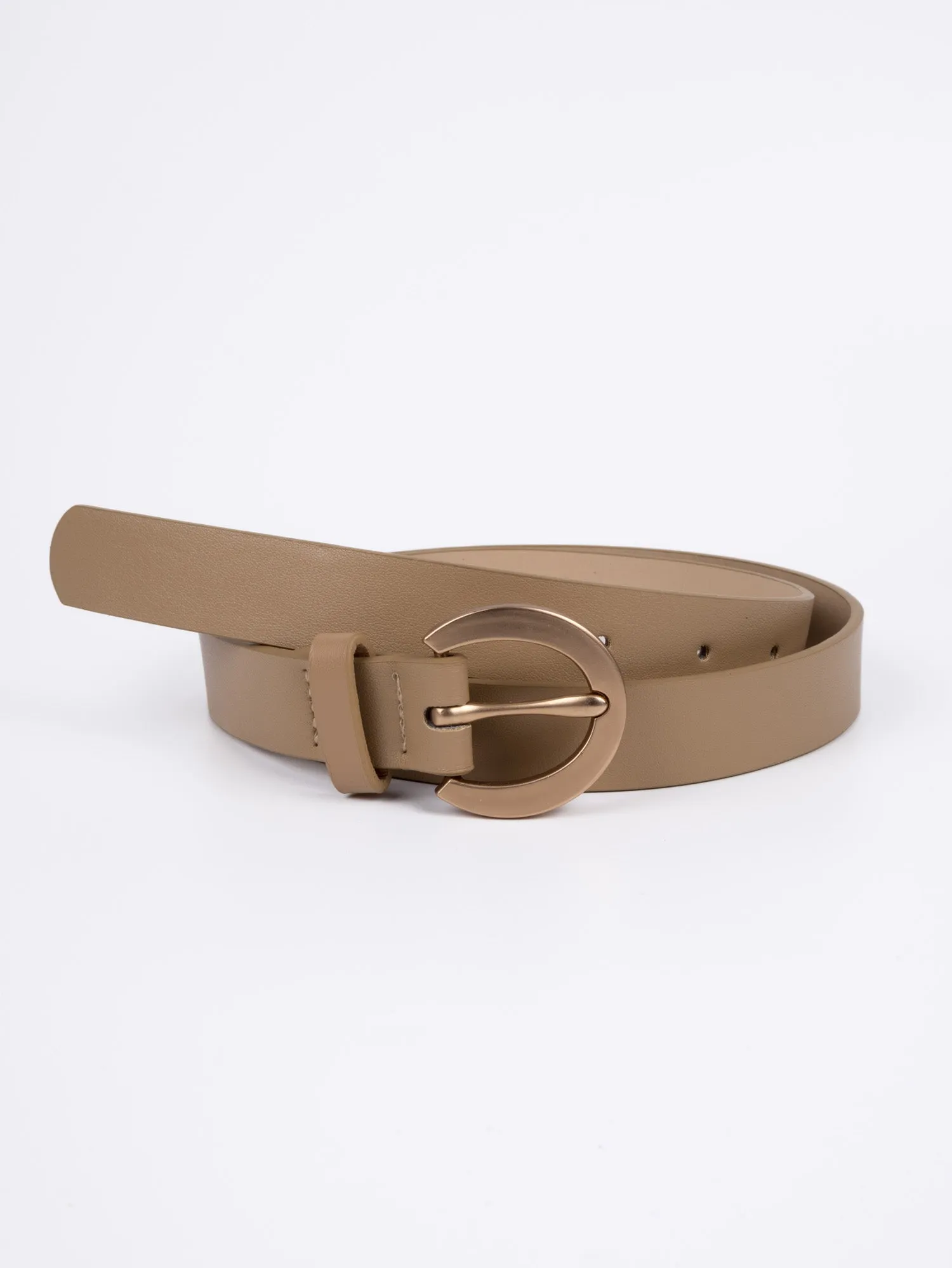 Vegan PU Leather Belt - Limoges - Smooth Classic Buckle - Gold / Beige - 105cm