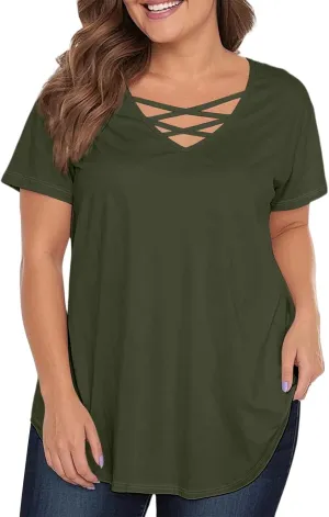 Vestidos De Verano para Mujer 2025 Casual Loose Elegant Short Sleeve V-Neck Solid Shirt Tops Outfits, L-4XL