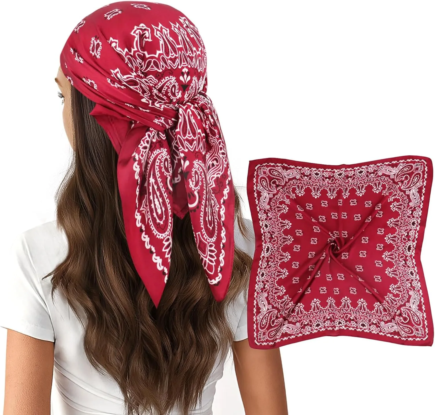 vimate Head Scarf for Women Hair 27'' Square Satin Silk Feeling Bnadana Neck Scarf Handbag Accessories Etc