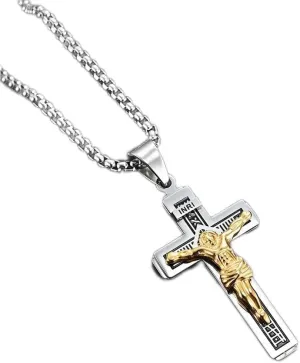 Vintage Catholic Jesus Pendant Necklace 316L Stainless Steel Cross Necklace Men Jewelry Religious Christian Jewelry