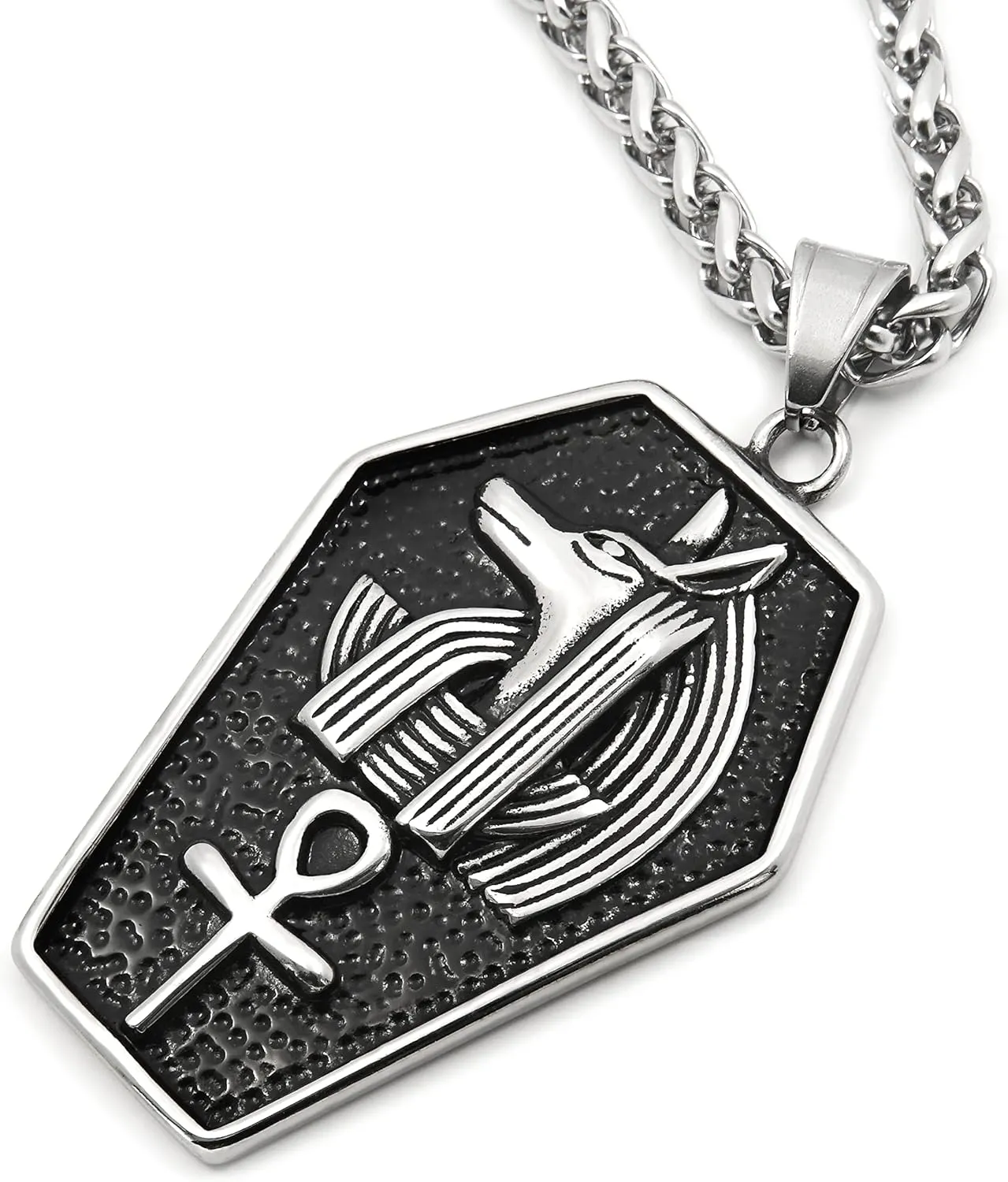 Vintage Egyptian Jewelry Stainless Steel God Dead Anubis Pendant Ankh Cross Necklace Amulet Talisman Jewelry
