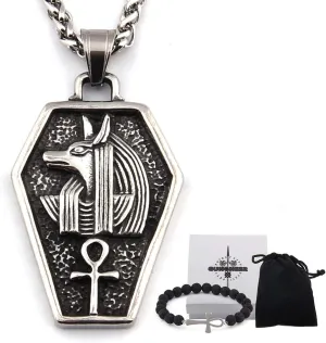 Vintage Egyptian Jewelry Stainless Steel God Dead Anubis Pendant Ankh Cross Necklace Amulet Talisman Jewelry
