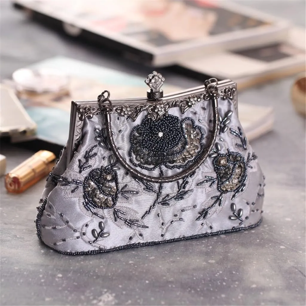 Vintage Embroidery Evening Bag Tote with Cheongsam Beaded Bag Dress Bag(C)