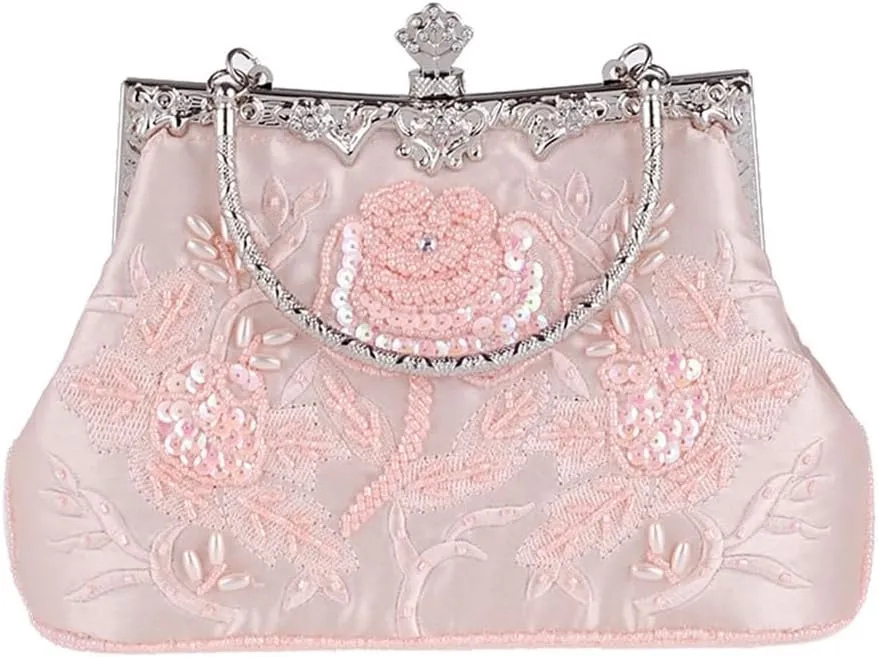 Vintage Embroidery Evening Bag Tote with Cheongsam Beaded Bag Dress Bag(C)