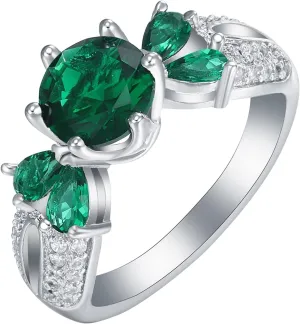 Vintage Engagement Ring, Ring Jewelry Women with Green and White Zirconia Memorial Jewelry for Women