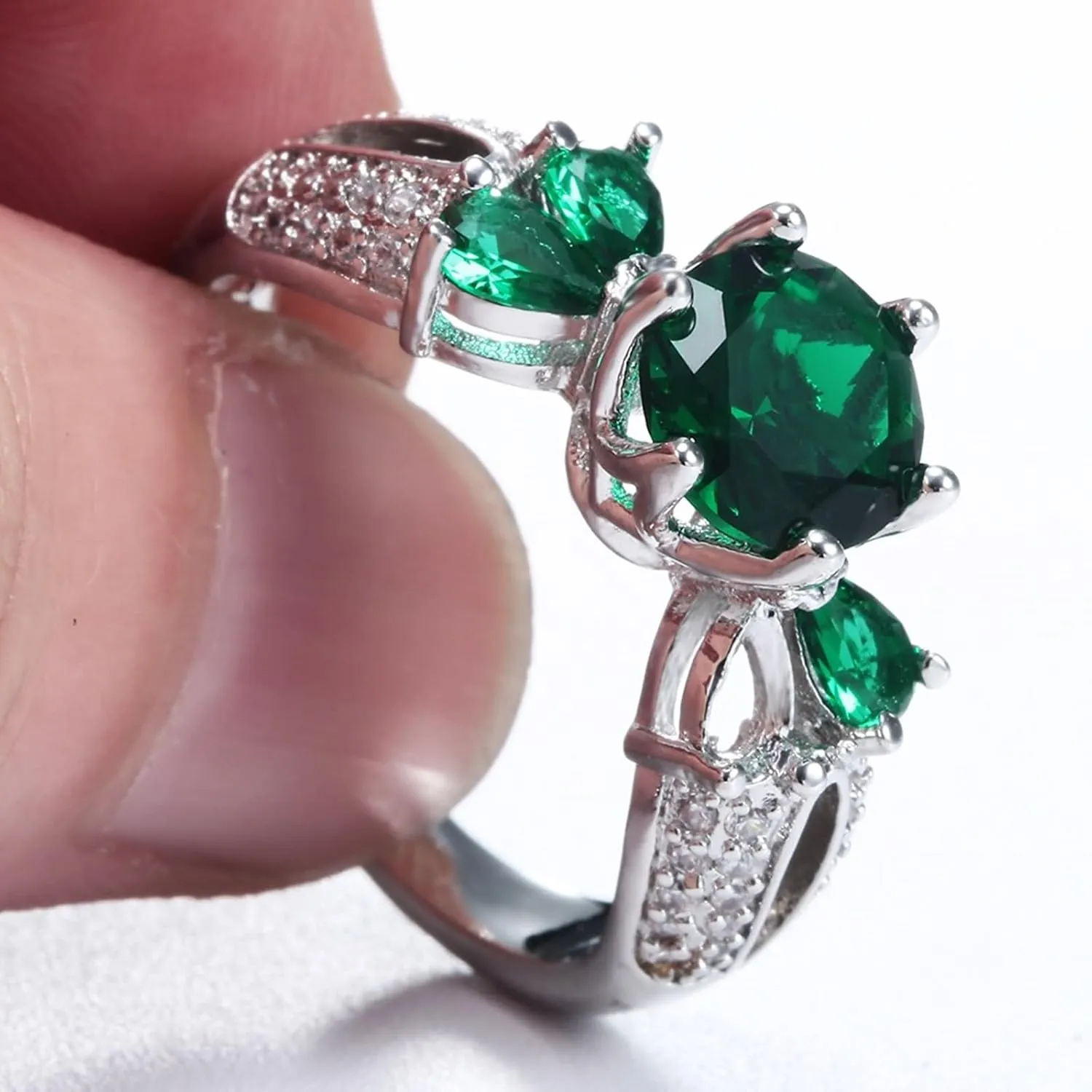 Vintage Engagement Ring, Ring Jewelry Women with Green and White Zirconia Memorial Jewelry for Women