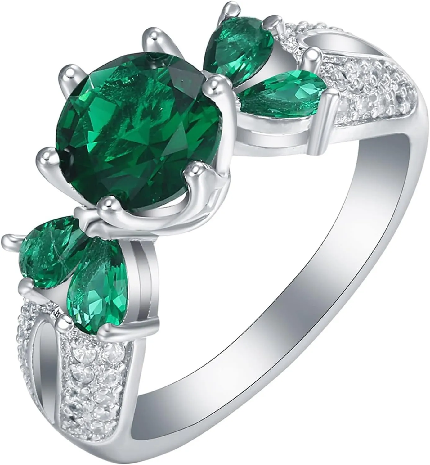 Vintage Engagement Ring, Ring Jewelry Women with Green and White Zirconia Memorial Jewelry for Women
