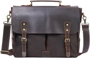 Vintage Men's Briefcase Laptop Messenger Bag Handbag Cowhide Retro Casual Style for Work College Travel