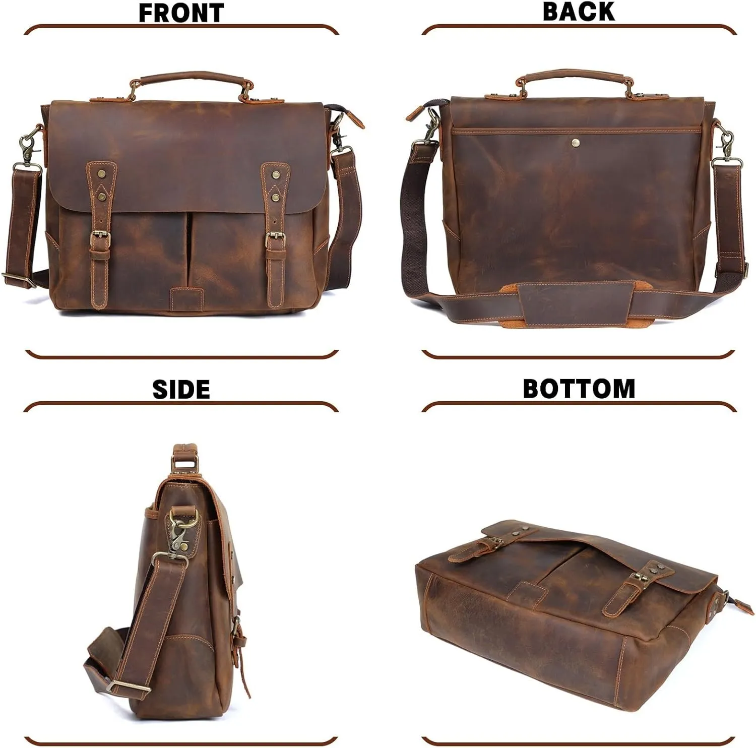 Vintage Men's Briefcase Laptop Messenger Bag Handbag Cowhide Retro Casual Style for Work College Travel