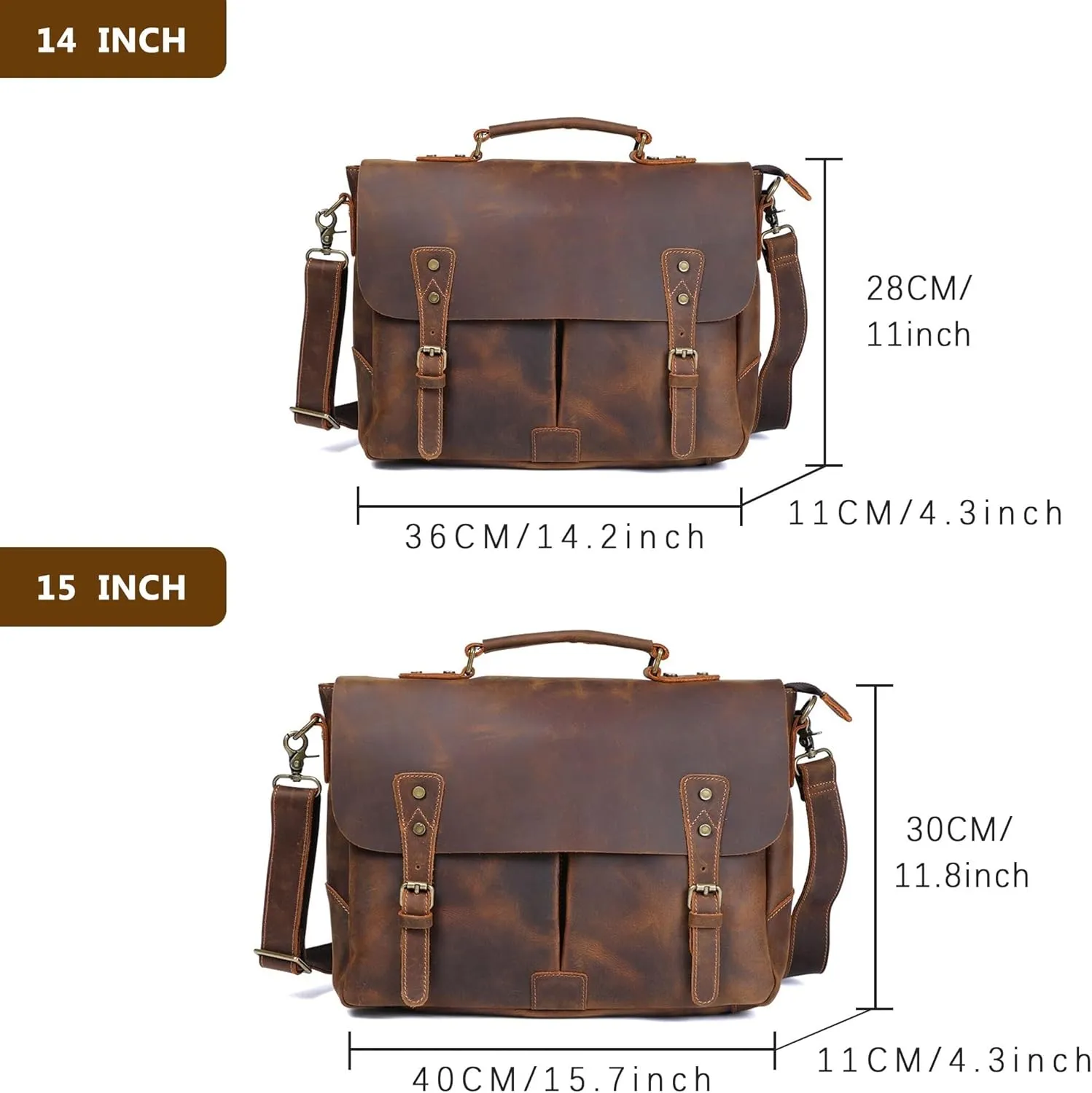 Vintage Men's Briefcase Laptop Messenger Bag Handbag Cowhide Retro Casual Style for Work College Travel