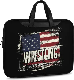 Vintage Wrestling U.S.A Flag Leather Bag Laptop Case Slim Water Resistant Computer Bags with Handle Briefcase for Work