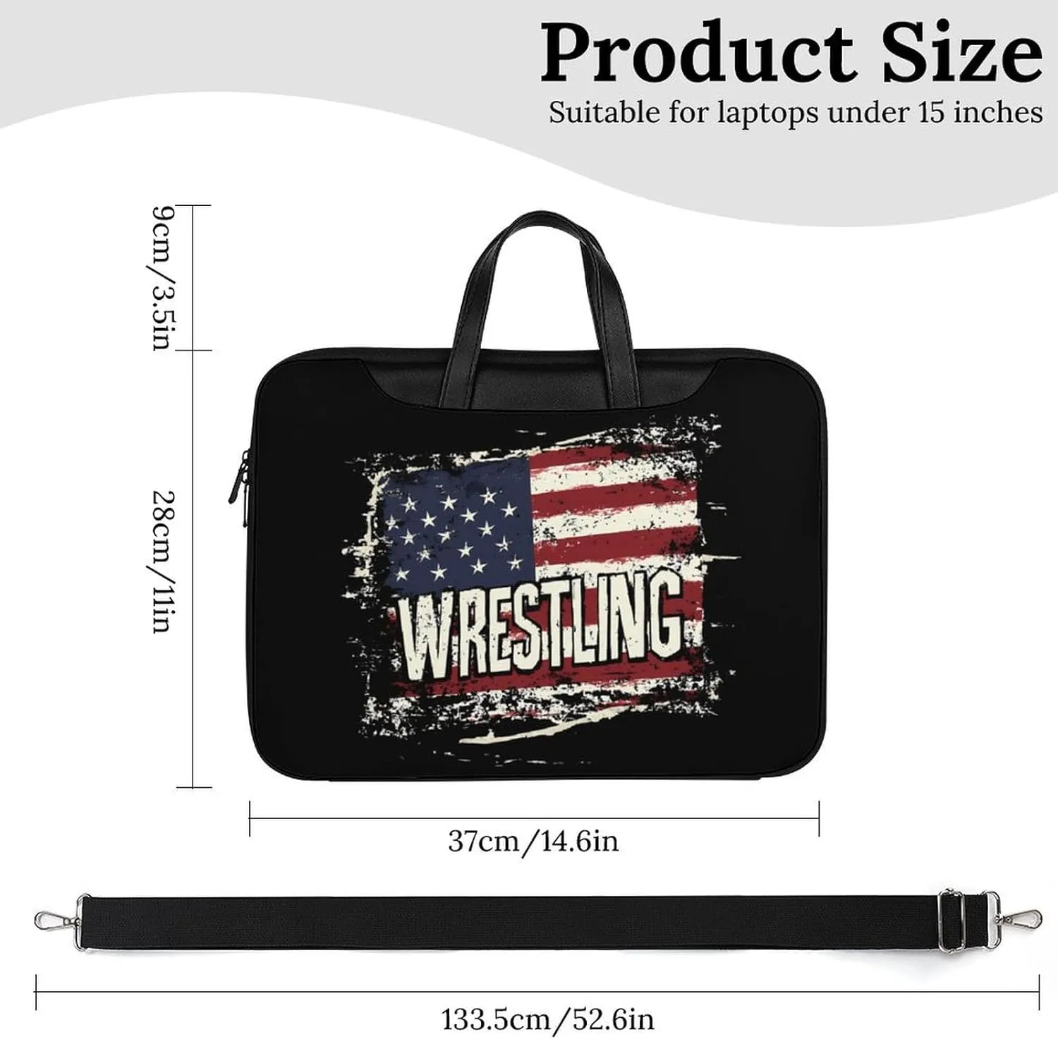 Vintage Wrestling U.S.A Flag Leather Bag Laptop Case Slim Water Resistant Computer Bags with Handle Briefcase for Work
