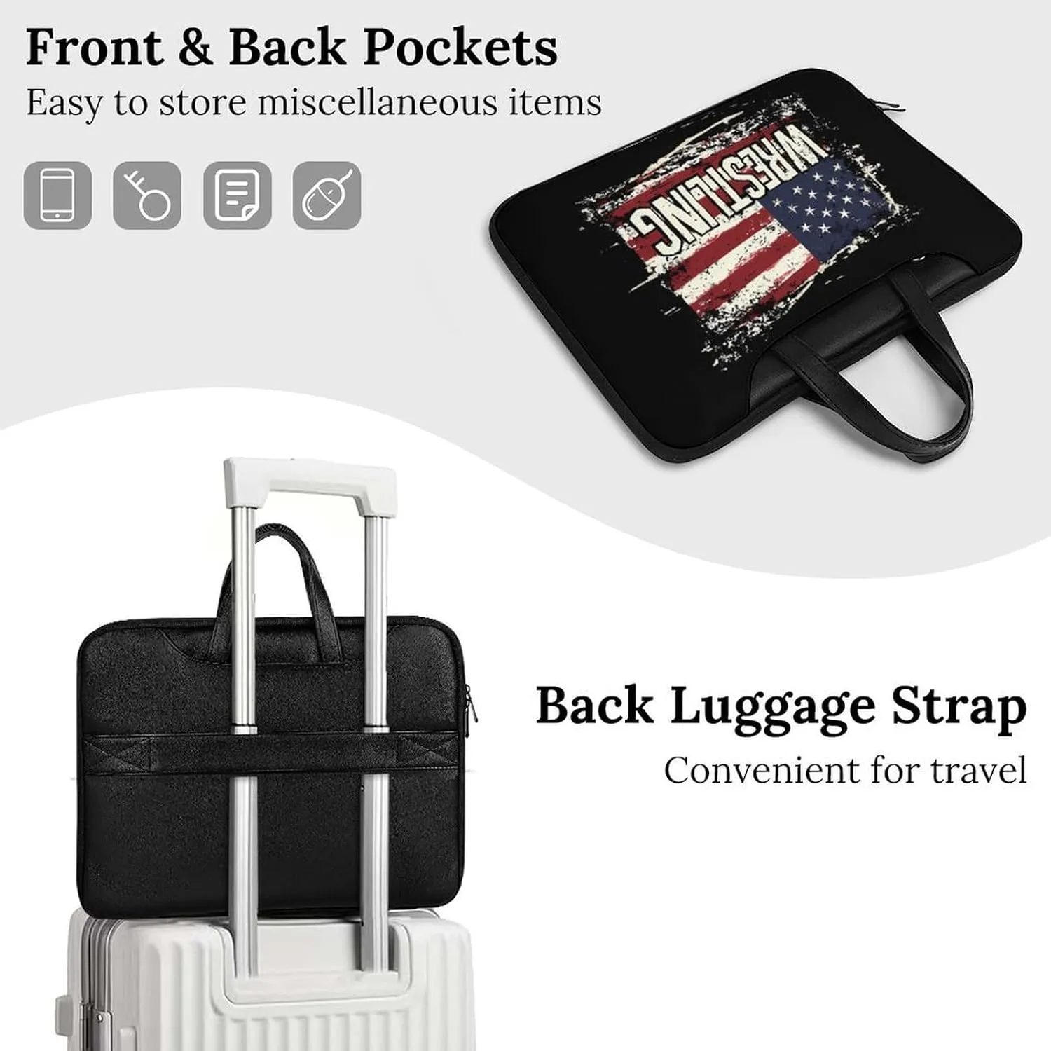 Vintage Wrestling U.S.A Flag Leather Bag Laptop Case Slim Water Resistant Computer Bags with Handle Briefcase for Work