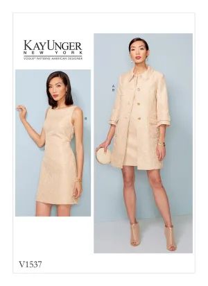 Vogue Pattern V1537 Misses' Princess Seam Jacket & V-Neck Dress with Straps