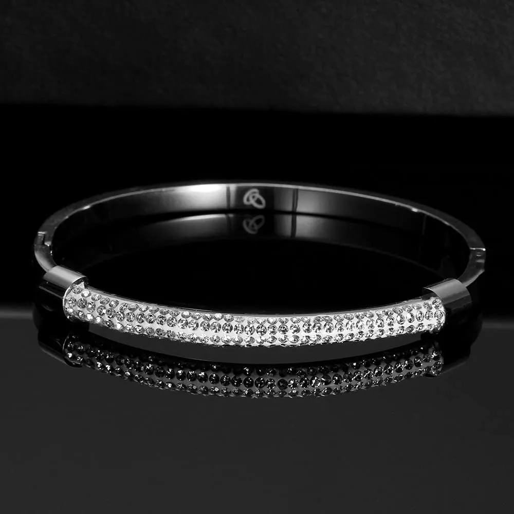 VUTRIEU2K Jewelry Women Bangle Gift Titanium Steel Jewelry White Crystal Bracelets Bangles AD3YZ (Silver Plated)