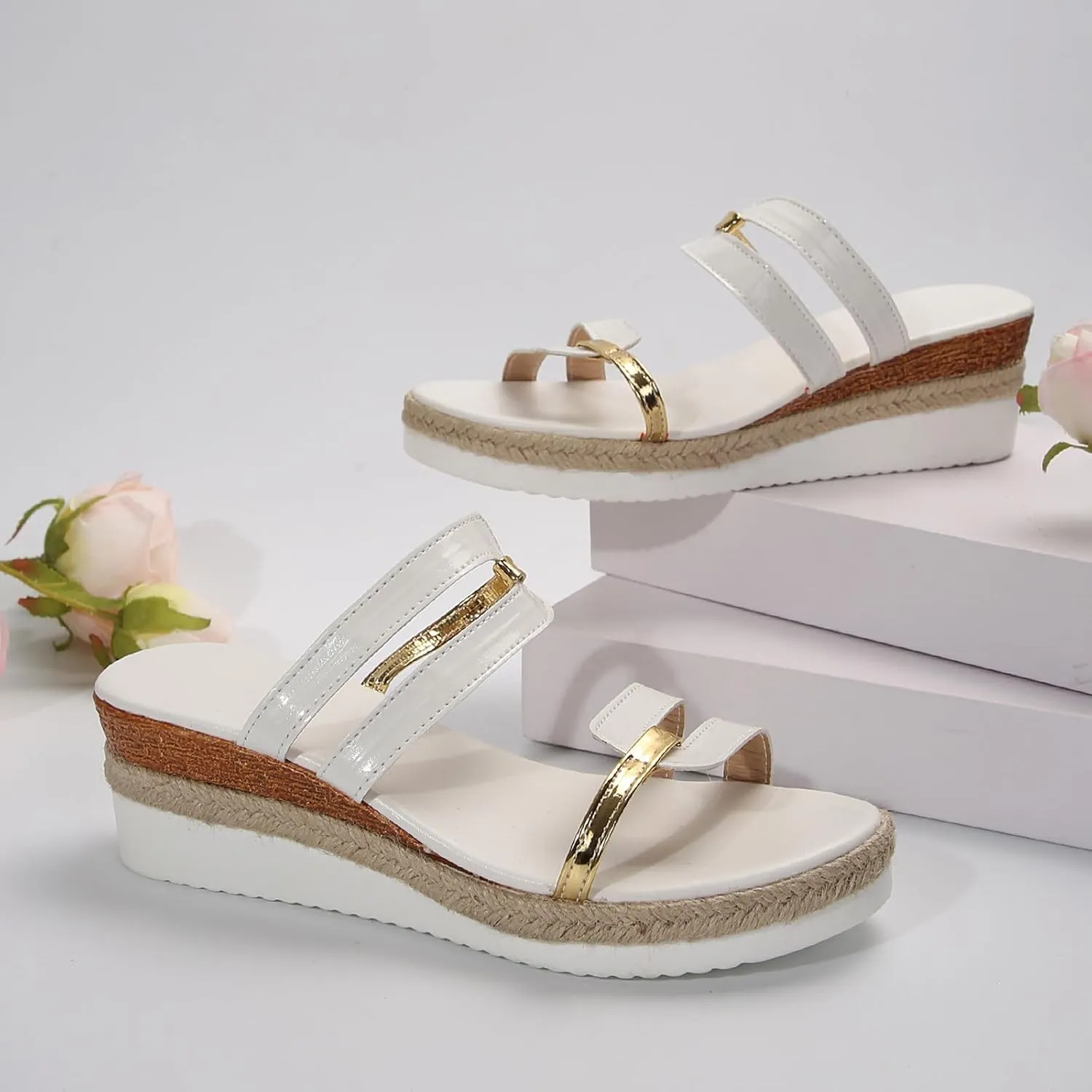 Wedge Orthopedic Slippers for Women Low Wedges Summer Beach Sandals Comfortable Outdoor Shoes Walking Slip on Sandals Open Toe Casual Wedges Slip On Platform Sandals