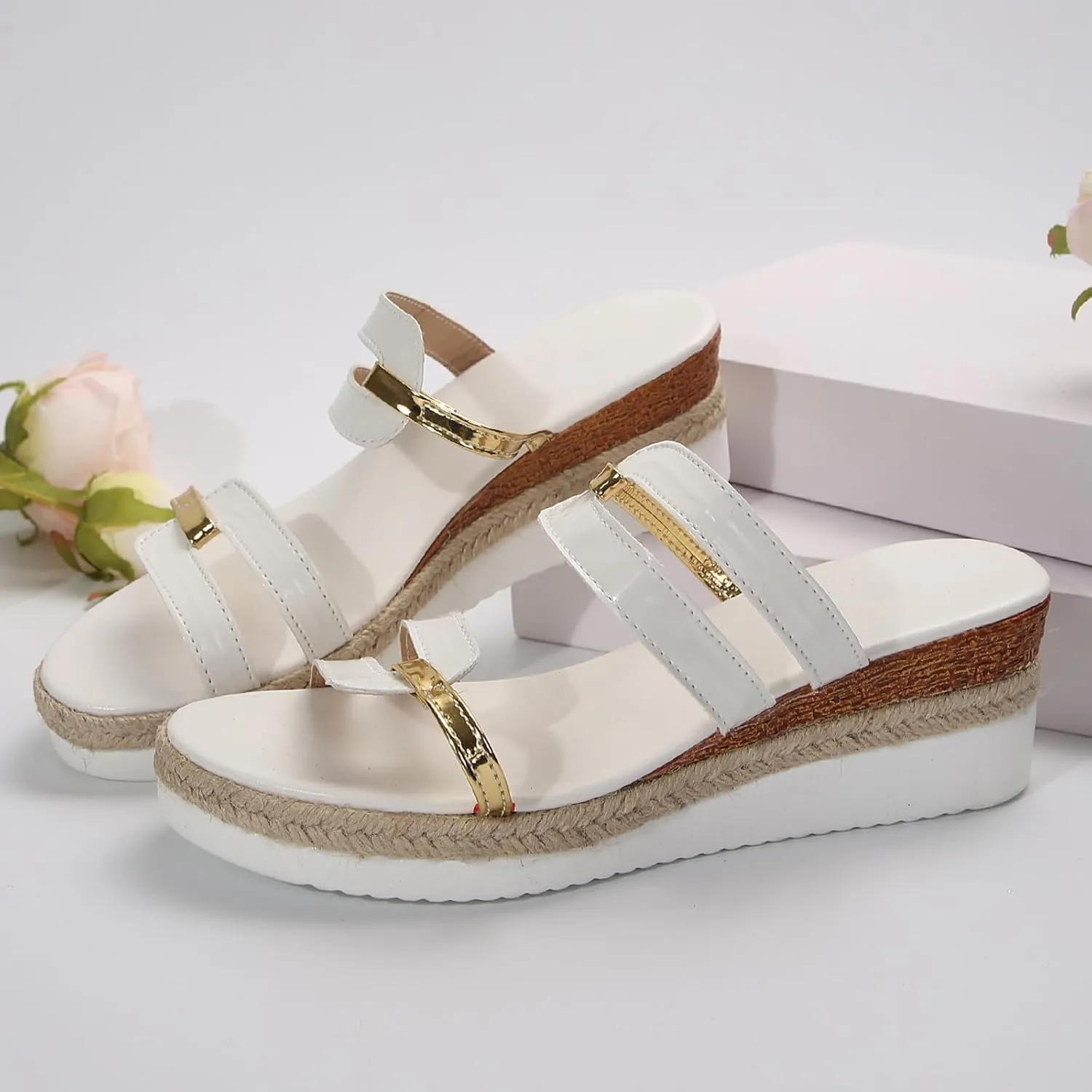 Wedge Orthopedic Slippers for Women Low Wedges Summer Beach Sandals Comfortable Outdoor Shoes Walking Slip on Sandals Open Toe Casual Wedges Slip On Platform Sandals