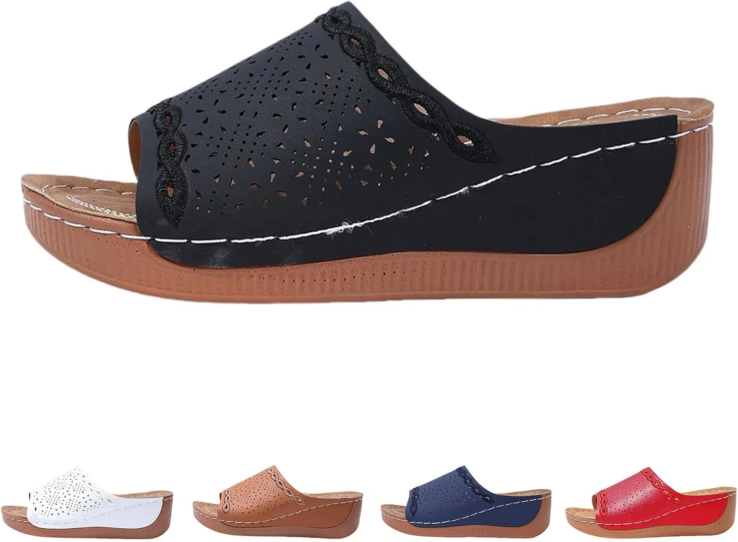 Wedge Sandals for Women Dressy Summer Comfortable Sandals Slip-On Platform Wedge Slides Shoes Casual Walking Hollow Out Beach Shoes