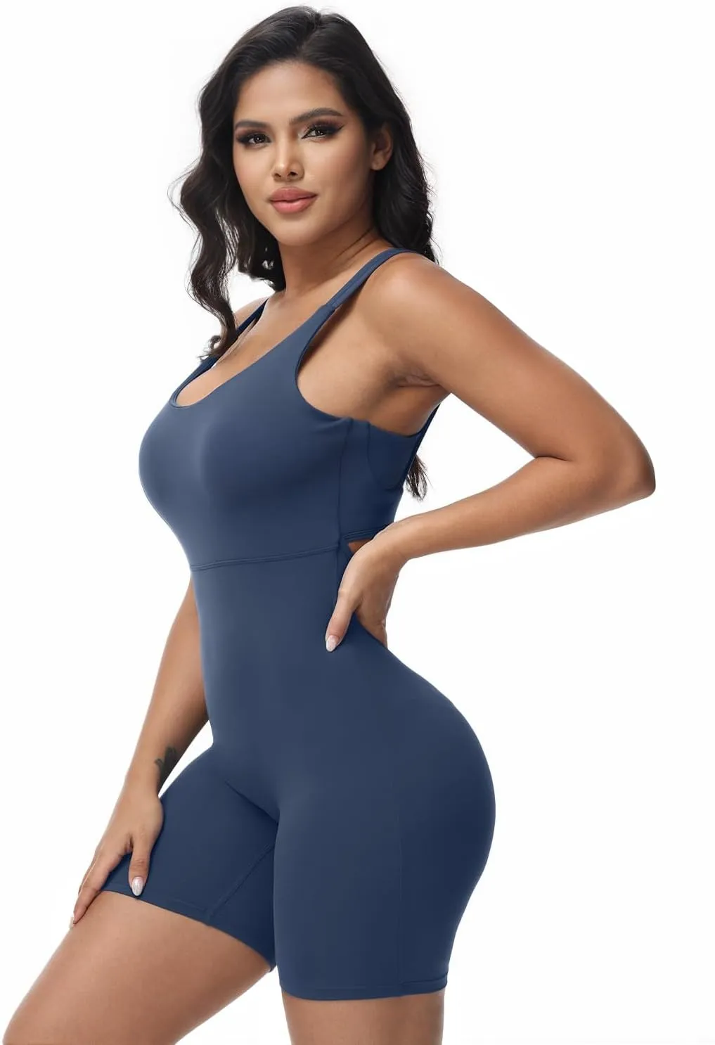 Wenlia Women's One Piece Jumpsuit Sleeveless Short Bodycon Rompers Back Knotted Yoga Workout Bodysuit